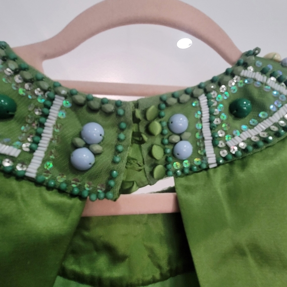 BCBG Max Azria jewel neck silk party cocktail green mini dress NYE 10 Medium - Picture 14 of 16